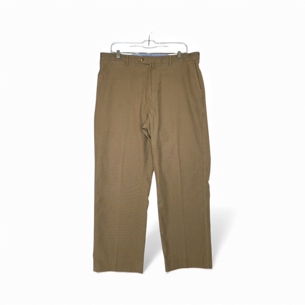 Faconnable Chino Pants Men 36x 29 Tan Flat Front Straight Leg Preppy Minimalist